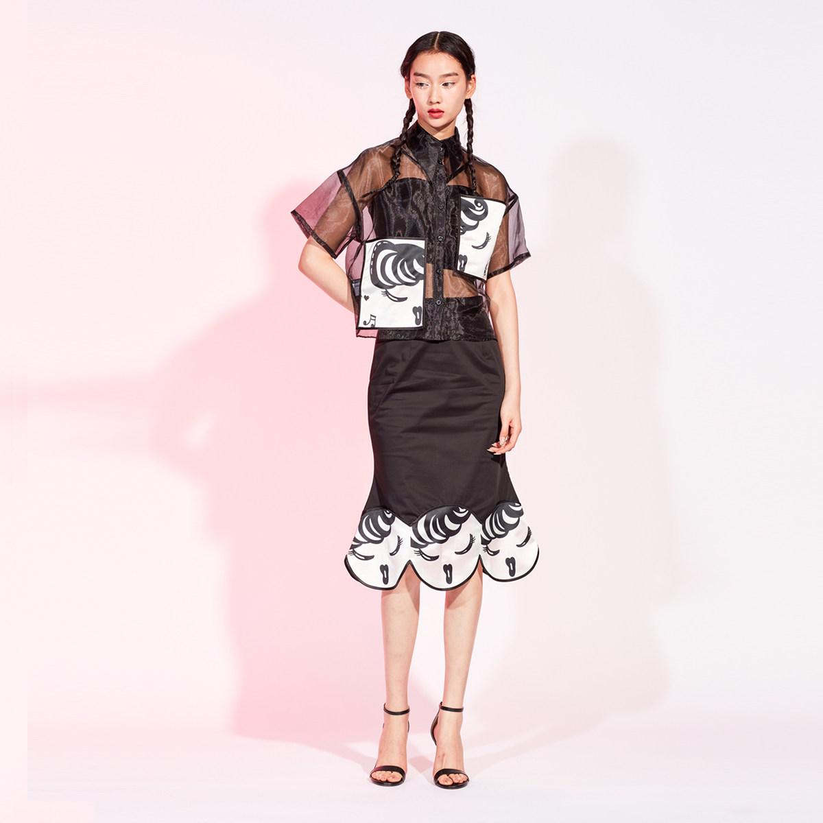 sungdo gin复刻系列新品黑色音乐之声趣味印花鱼尾裙半裙