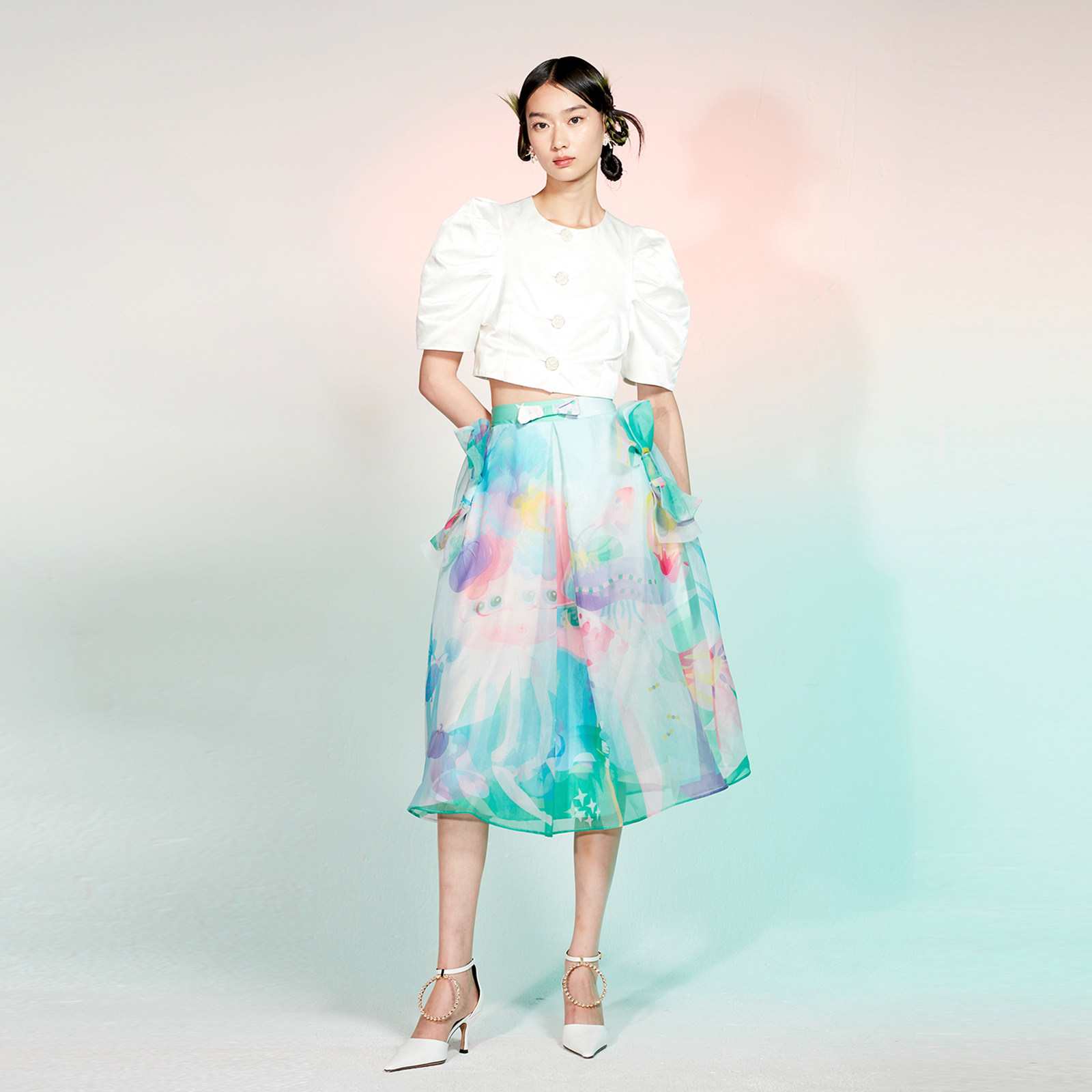 sungdo gin2021s/s原创趣味蔬菜女孩印花松紧腰a字蓬蓬大摆裙伞裙