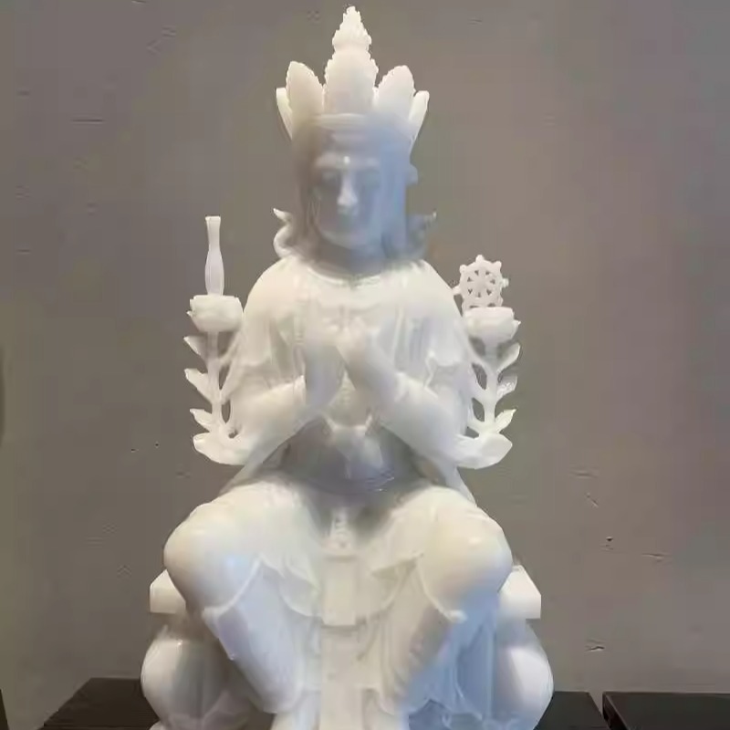 天冠弥勒 缅甸白玉原石整料 玉佛 手工雕刻 九鼎雕刻 陈青峰作品