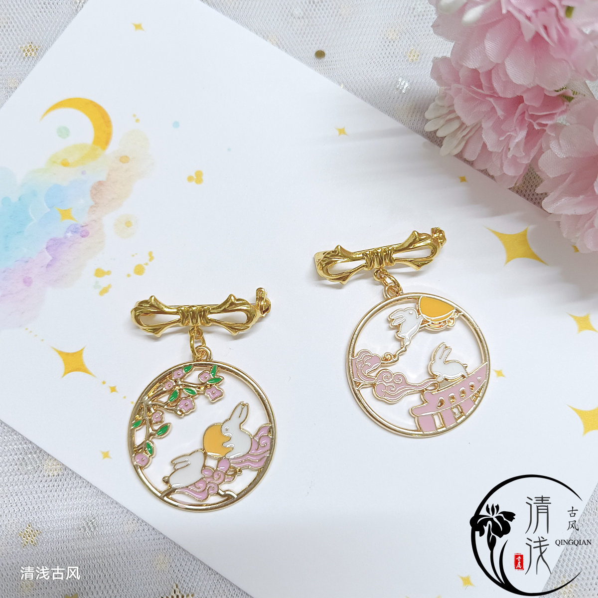 月亮兔子合金胸针别针图片