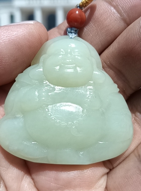 彩云轩特价玉器36.9克新疆和田玉黄玉黄口料笑佛弥勒佛挂件吊坠
