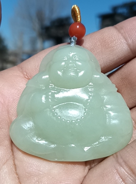 彩云轩特价玉器36.9克新疆和田玉黄玉黄口料笑佛挂件吊坠