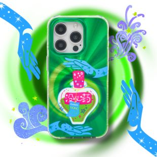 iPhone15ProMax苹果华为p70mate60 支持16 星期天家没必药闪粉镭射绿旋涡艺术双层半透明复古卡通IMD时尚