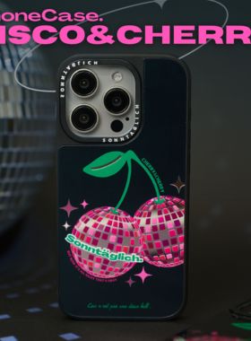 【支持16】星期天家闪亮迪斯科樱桃黑色闪粉镜面iPhone14ProMax苹果15手机壳16适用情侣镜头华为mate60p70