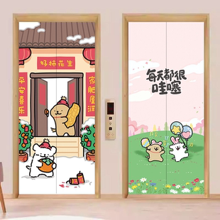 电梯美化线条小狗可爱卡通电梯贴纸卧室门自粘一梯一户电梯门贴纸