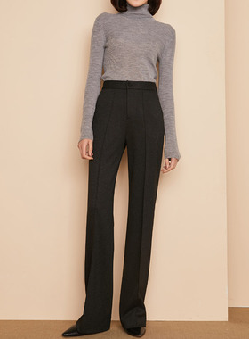 羊毛料直筒裤女拖地长裤子2025秋冬灰色中缝高腰裤坠感毛呢休闲裤