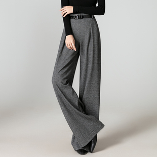 直筒甩裤 曼依拉老钱风毛呢阔腿裤 女秋冬高腰宽松羊毛呢子拖地长裤