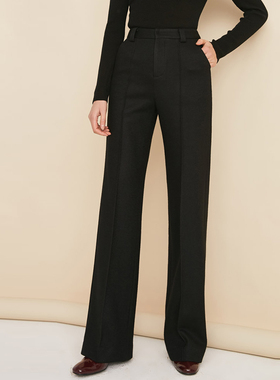 毛呢直筒裤女裤子垂感2025秋冬加厚黑色羊毛料阔腿裤宽松高腰长裤