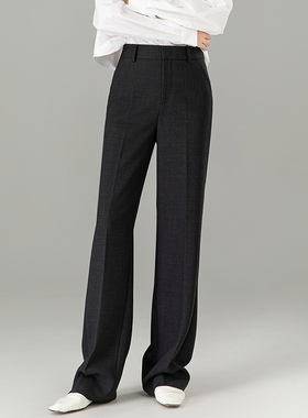 曼依拉四面弹精纺羊毛直筒裤女长裤早秋新款灰色窄版西装裤阔腿裤