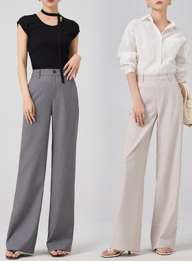 抗皱亚麻阔腿裤女长裤子后松紧腰2025夏季薄款新款舒适棉麻直筒裤