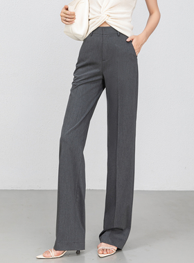 曼依拉免烫抗皱西装裤女2025夏季新款显瘦窄版直筒裤灰色通勤长裤