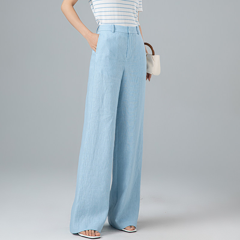 曼依拉100%纯亚麻阔腿裤女简约2025夏季新款薄款高腰直筒裤长裤子,女装/女士精品,休闲裤,淘宝优惠券,粉丝福利购,淘宝优惠卷