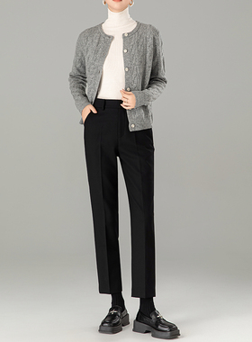 巨显瘦精纺羊毛高腰烟管裤女2025早秋新款锥形直筒裤九分西装裤子