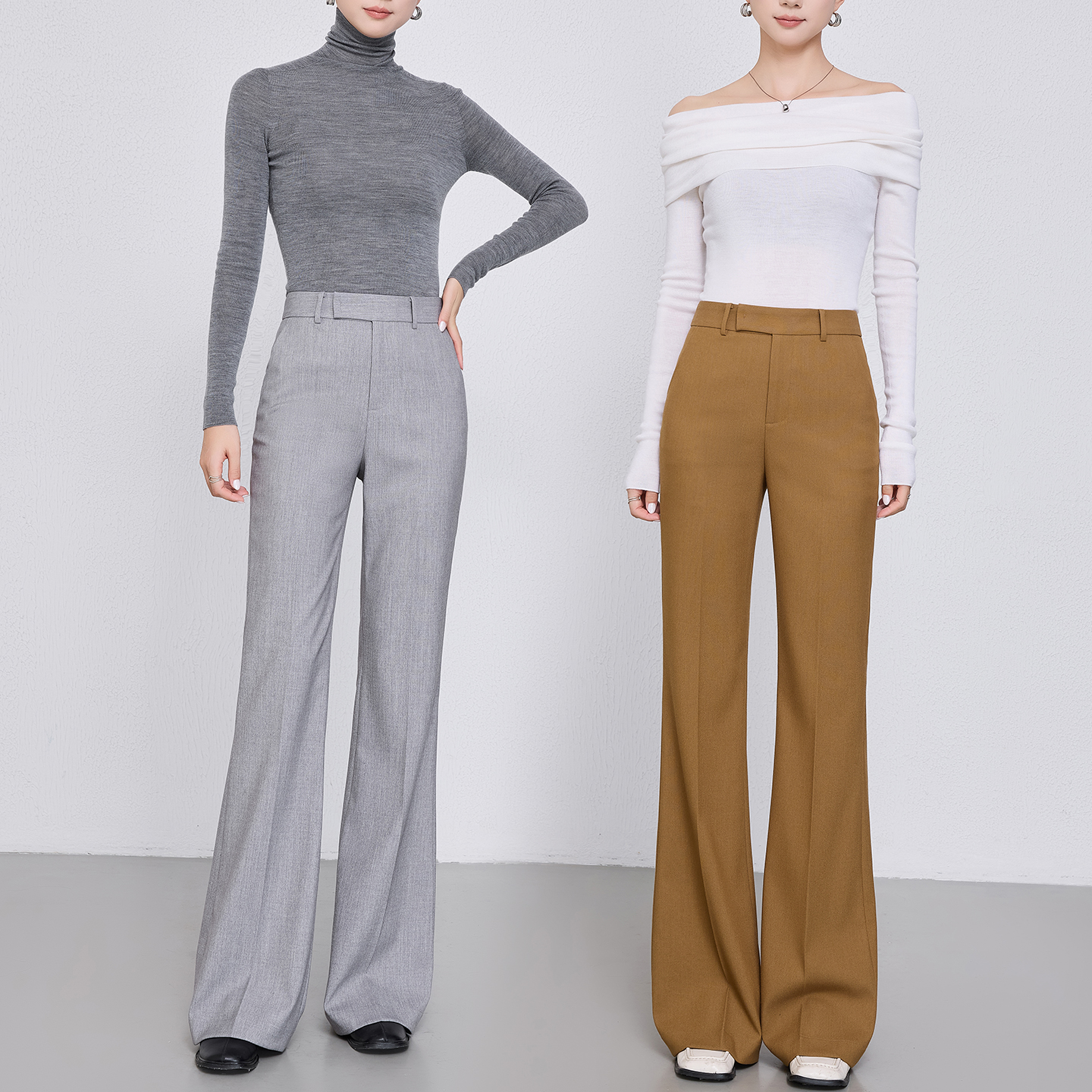 超模神裤显瘦微喇裤灰色西装裤