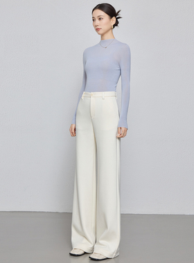 加绒加厚羊毛呢直筒裤女2025秋冬新款高腰白色阔腿裤长裤子糯米裤