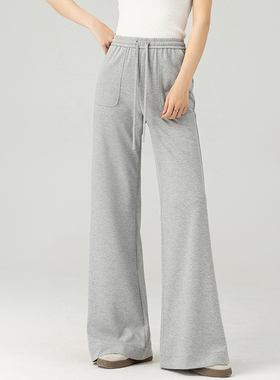 实力藏肉运动裤卫裤灰色喇叭裤女长裤子2025夏季松紧腰空气阔腿裤