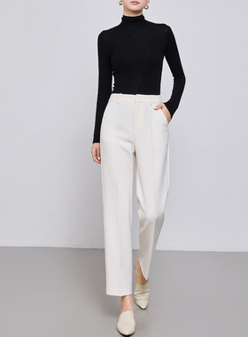 显瘦防透白色小直筒裤女九分西装裤2026春季通勤极简微锥烟管裤子