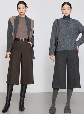 加厚绵羊毛七分裤女2025秋冬季新款高腰毛呢直筒裤灰色六分靴裤子