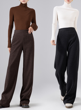 羊毛呢糯米裤直筒裤女长裤子2025秋冬加厚后松紧腰休闲加厚阔腿裤