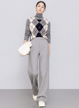 一体绒蚕丝羽绒直筒裤加绒加厚一件过冬糯米裤松紧腰秋冬通勤卫裤