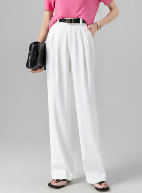 超垂坠防透白色直筒裤2025夏季新款高腰西装裤显瘦窄版阔腿裤长裤