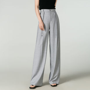 女长裤 直筒裤 子夏季 裤 宽松系带西装 高级感免烫垂感亚麻格纹阔腿裤