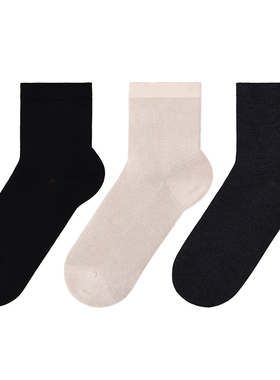 棉元素女士袜桑蚕丝纯色简约舒适透气薄款女生中筒短袜JS20363