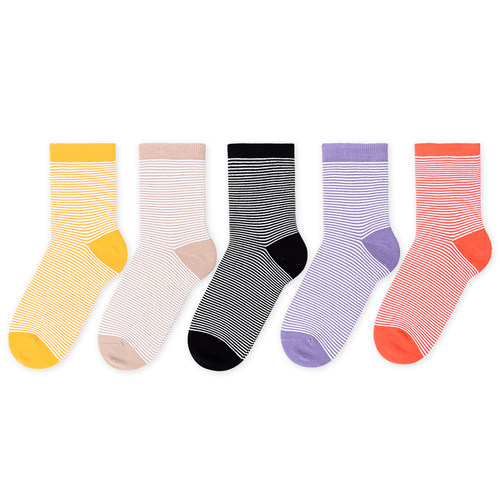 棉元素女棉百搭中筒袜