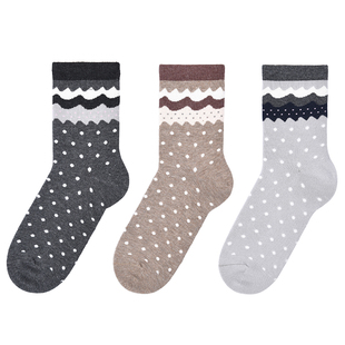 棉元 中筒袜女T20471 素女士袜子简约可爱提花袜舒适休闲百搭四季