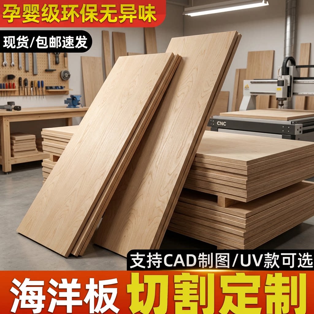 海洋板定制切割桦木海洋版胶合板多层板洞洞实木板材桌面柜板加工图片