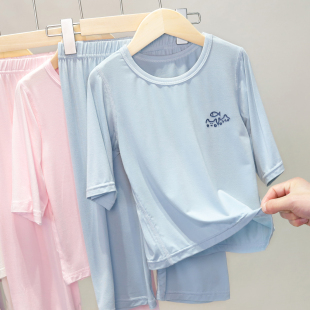 宝宝家居空调衣服男孩婴儿棉绸套装 儿童睡衣薄款 短裤 短袖 男童夏季