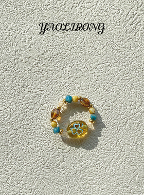YAOLIRONG原创设计“时来叶”复古vintage捷克珠幸运串珠戒指指环