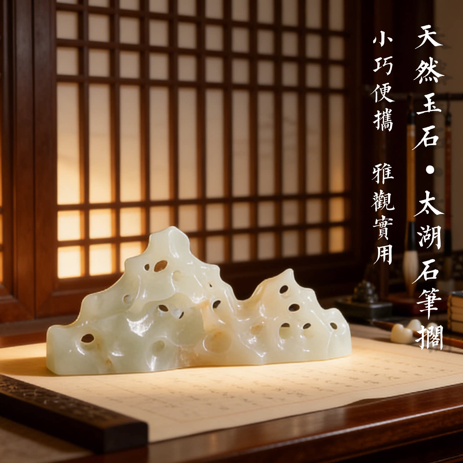 孔府印章天然玉石镇纸太湖石造型小巧便携文房四宝雅玩摆件