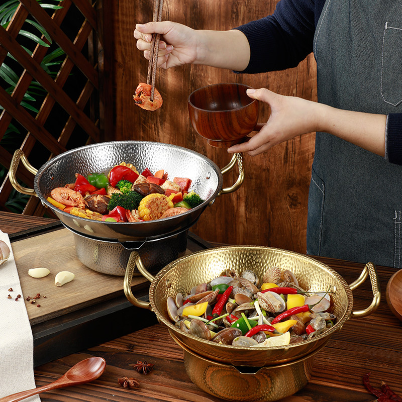 不锈钢雪花海鲜汤锅双耳锅海鲜干锅关东煮小锅仔不锈钢双耳不粘锅