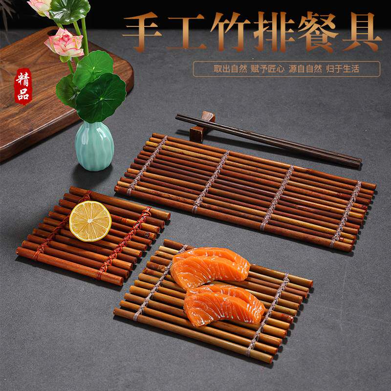 日式烤肉拼盘装饰品摆件海鲜姿造道具日料摆盘装饰刺身竹排竹篱笆