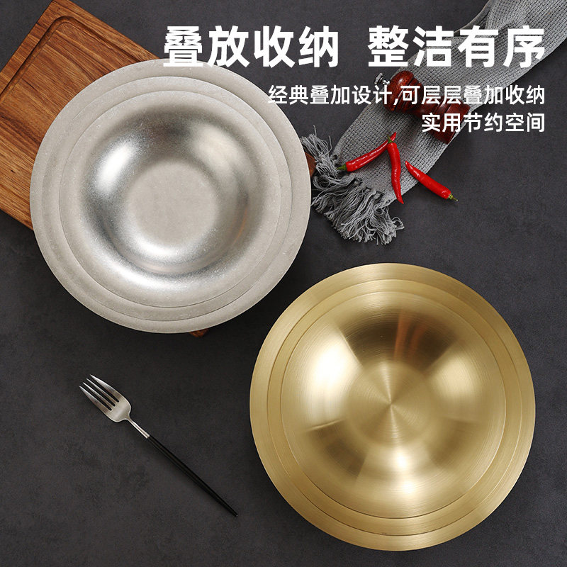 不锈钢加深草帽盘家用金色汤盘