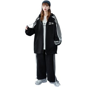 中性套装 秋冬撞色开衫连帽卫衣男女套装TZ6705 P100控138图片