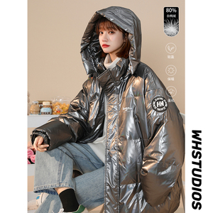 80%白鸭绒中性冬字母宽松连帽亮面羽绒外套男 YR6100 P255 控299,男装羽绒服,电商A268