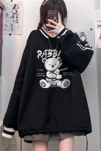 中性风 韩版撞色小V领宽松抽绳卫衣男女情侣上衣新 B607 P55控68图片