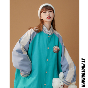 中性  秋季新款港风日系撞色宽松棒球服女夹克男 G6450 P65控78图片