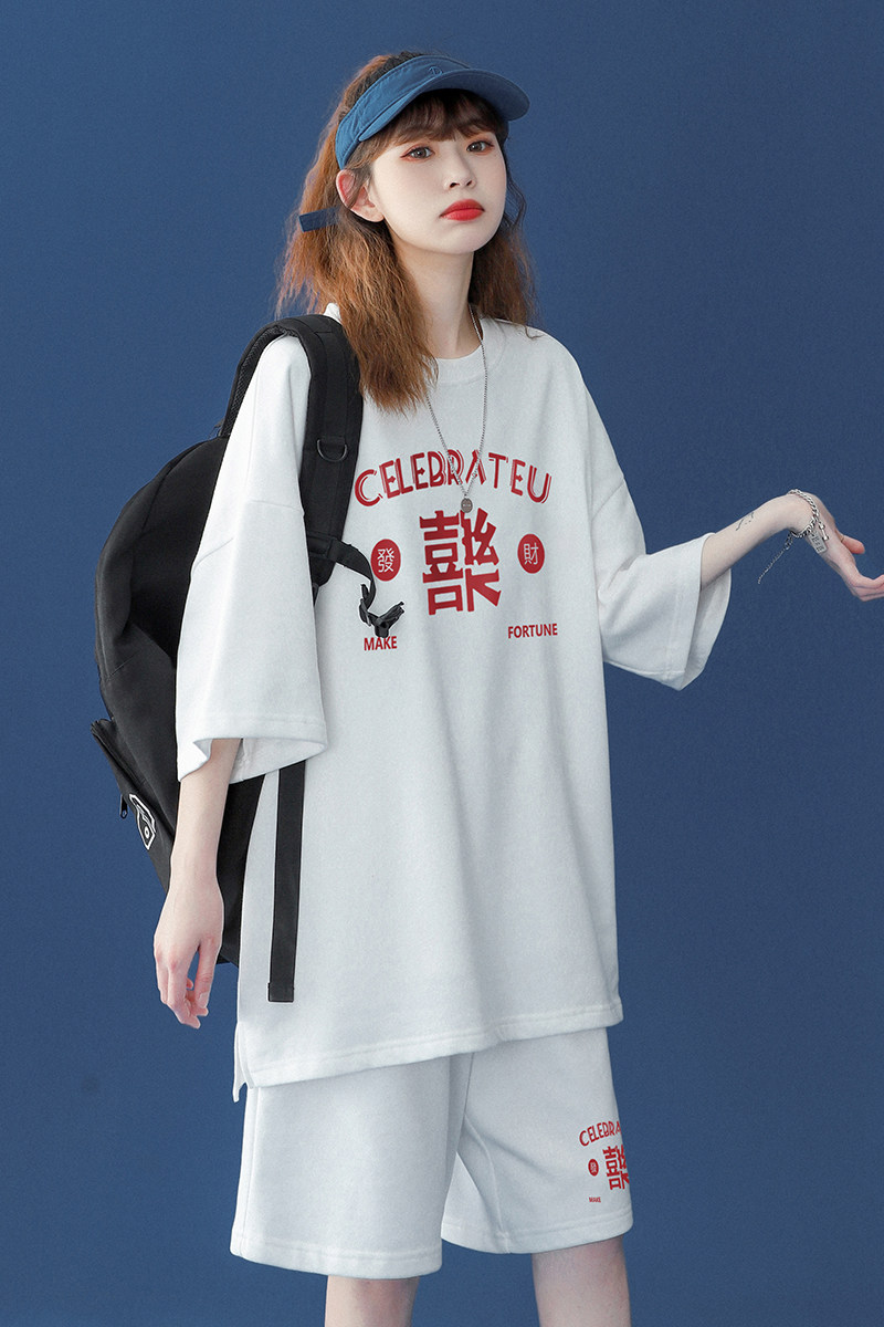 中性夏宽松休闲运动短裤圆领欢喜短袖女情侣套装男TZ625P50控68,男装牛仔裤,电商A268