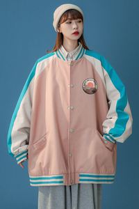 中性  秋季港风日系撞色宽松棒球服女夹克男新 G6450 P65控78图片
