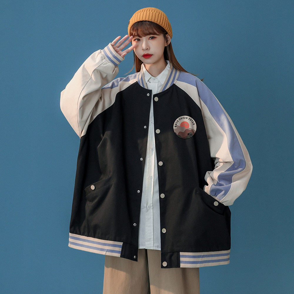 中性秋季新款港风日系撞色宽松棒球服女夹克男潮G6450P65控78,男装夹克,电商A268