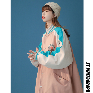 中性  秋季新款港风日系撞色宽松棒球服女夹克男 G6450 P65控78图片
