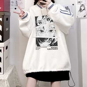 秋韩版V领宽松抽绳卫衣男女情侣上衣潮 B605JR P55控68图片