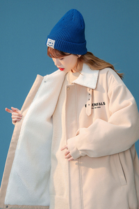 中性风  加厚翻领呢料羊羔毛棉服男新潮外套女MY6171 P115控138图片