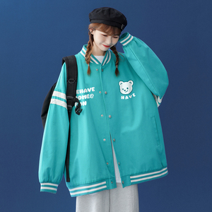 中性 秋撞色小熊宽松立领棒球服女外套夹克男潮G6291 P65控78图片