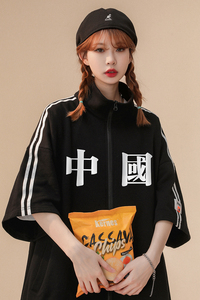 中性风  新款拉链开衫短袖短裤套装印花男TZ6656 P85控108图片