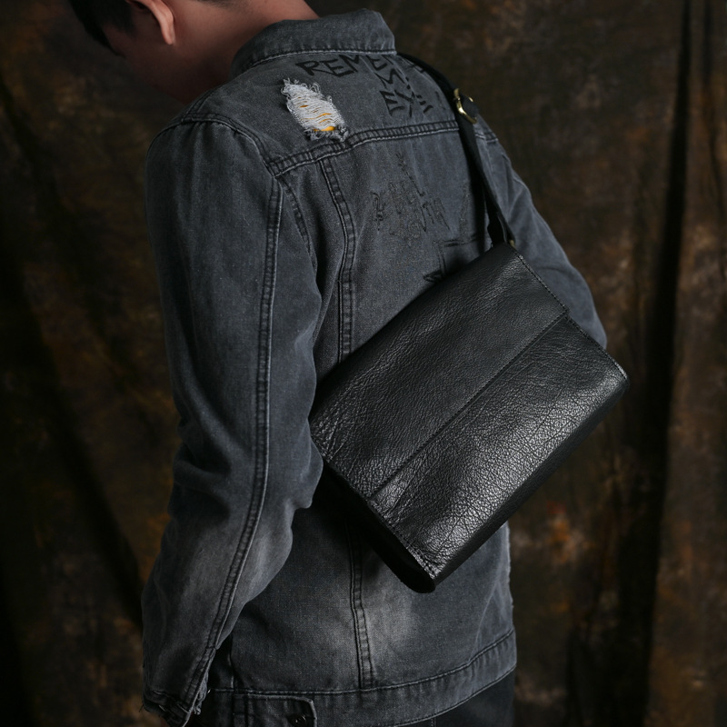 古潮客真皮男士包包单肩斜挎包手工牛皮背包简约小包疯马皮男包