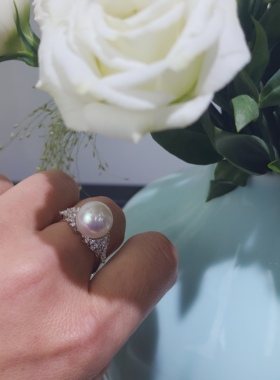 流素losu.冰雪女王款珍珠戒指11-12MM强光粉光无瑕戒指